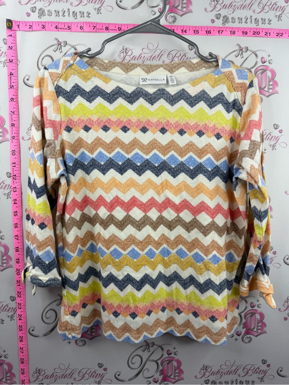 Rafaella top Multicolor Chevron Knit Pullover - Coral, Navy, Yellow, Tan, Cream
